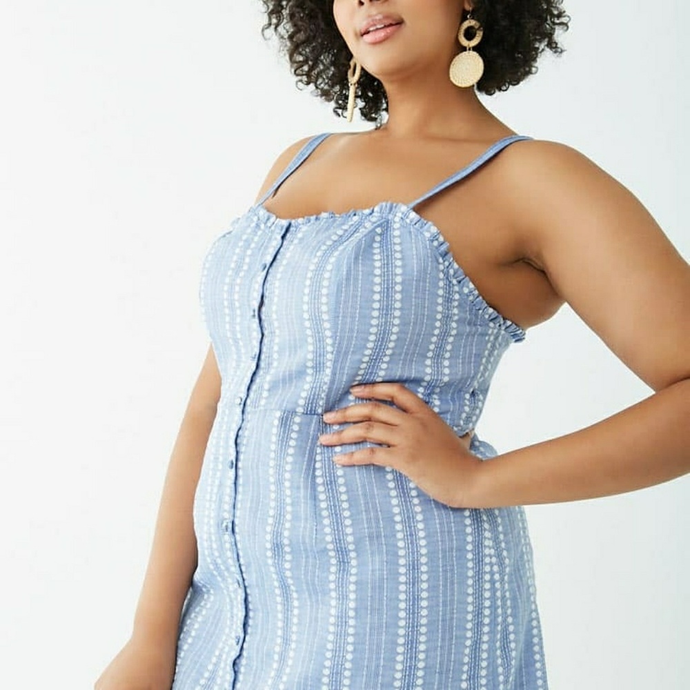 Plus Size Geo-Striped Button Front Dress